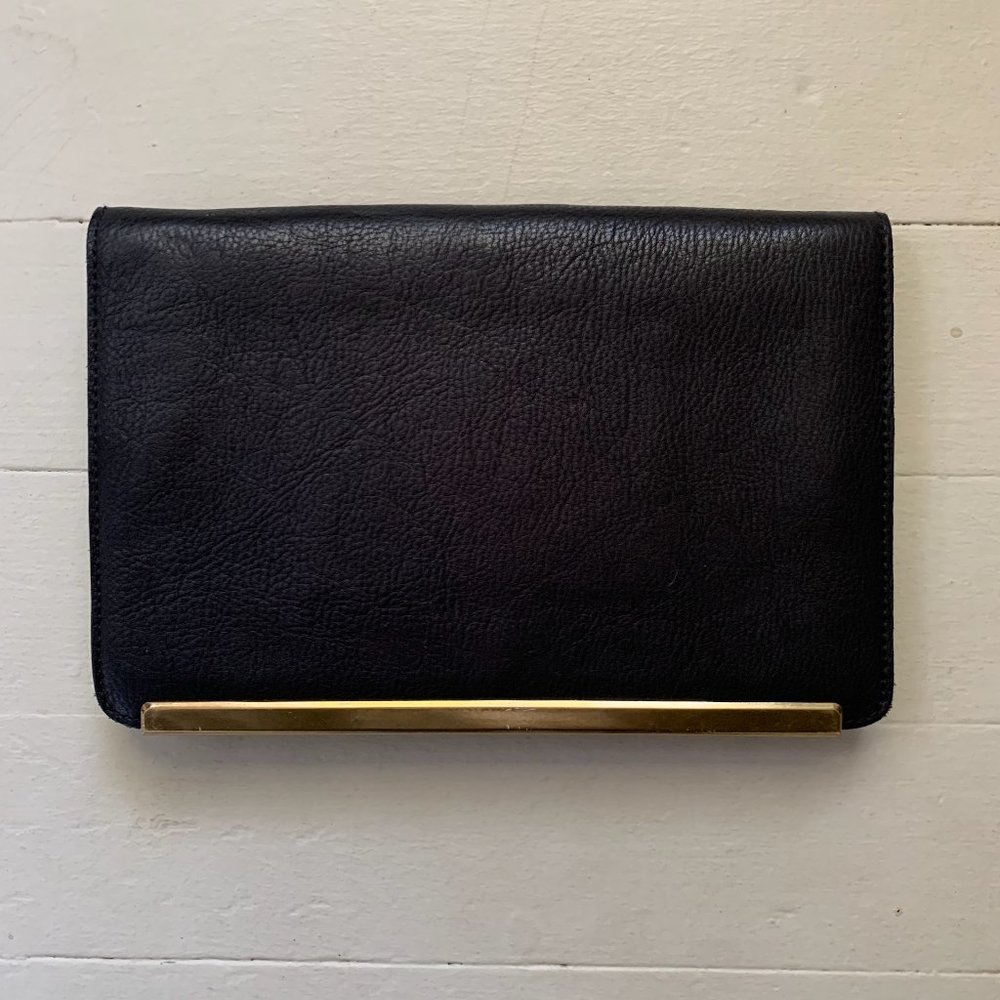 Madewell Black Leather Fold over Clutch With Brass Chain. Excellent Condition!